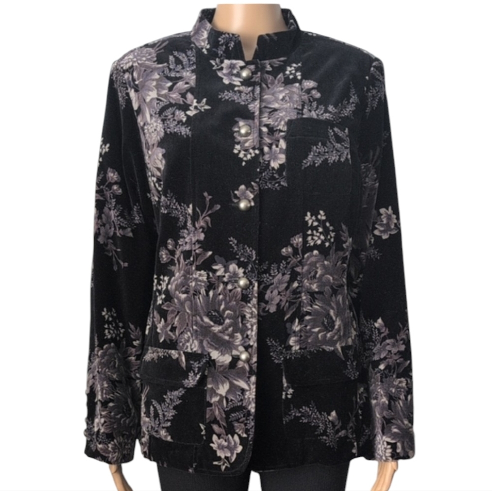 TanJay Velvet Floral Stand Up Collar Blazer Jacket Whimsigoth Boho Size 10 - Picture 3 of 17